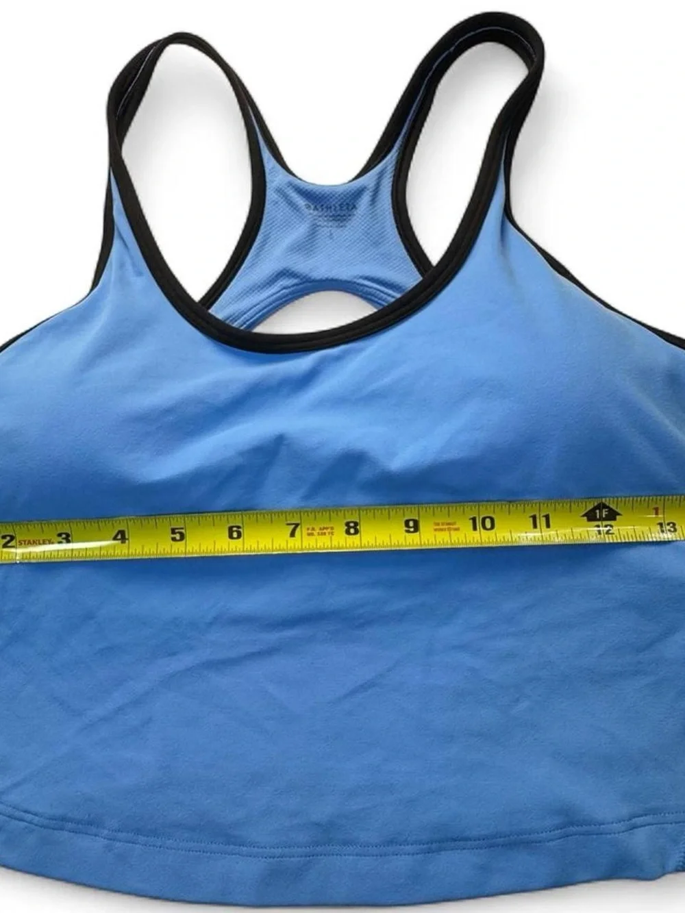 Athleta Light Blue Black Racerback Crop Sports Bra Large High Impact Athletic